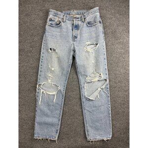 Levis Premium 501 Jeans Womens 27x30 Light Wash Distressed Button Fly Denim